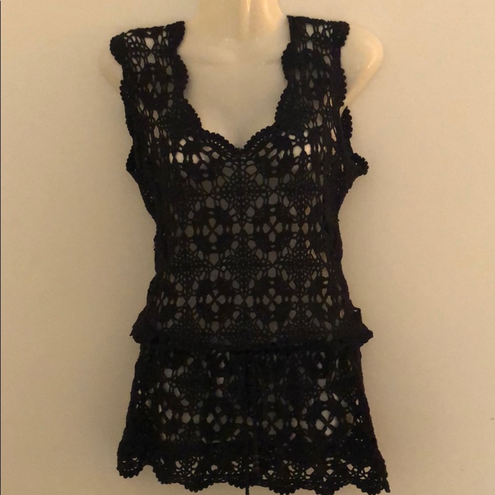 Crochet knit See through tunic or swim coverup